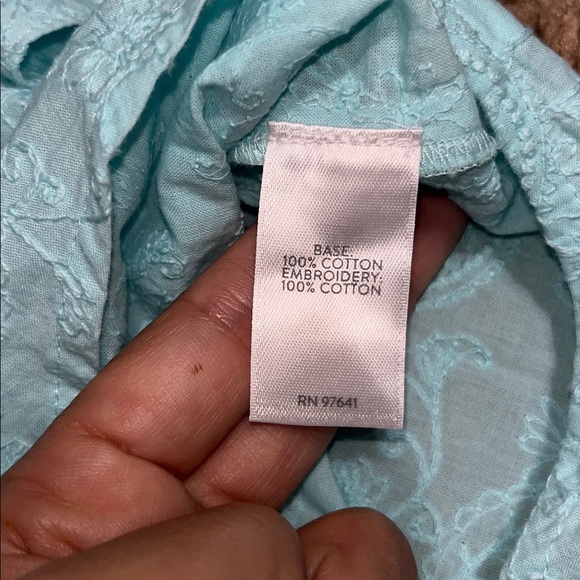 J. Jill Floral Embroidered One-Pocket Button Up Shirred-Back Shirt Sea Mist XL - Picture 9 of 9